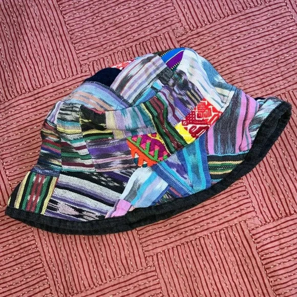 Guatemalan cotton boho Colorful Patchwork Bucket Hat adult med- large - Picture 8 of 8